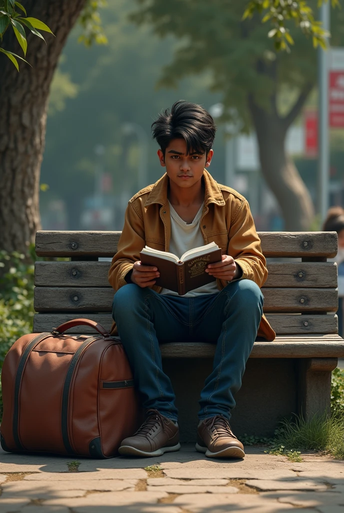 **Traveler's Position:**
- "A young man named Akash sitting on an old bench, reading a book. He has a large bag beside him and looks concerned."
