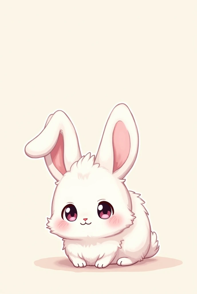 drawing of a cute bunny that is anime , your eyes are big , his fur is white and hairy, that it is small and its ears are long and hairy
