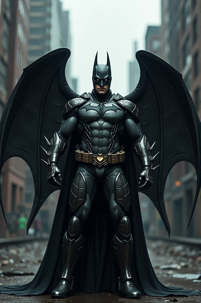 Batman in a metal and chain suit with wings hd clearity 