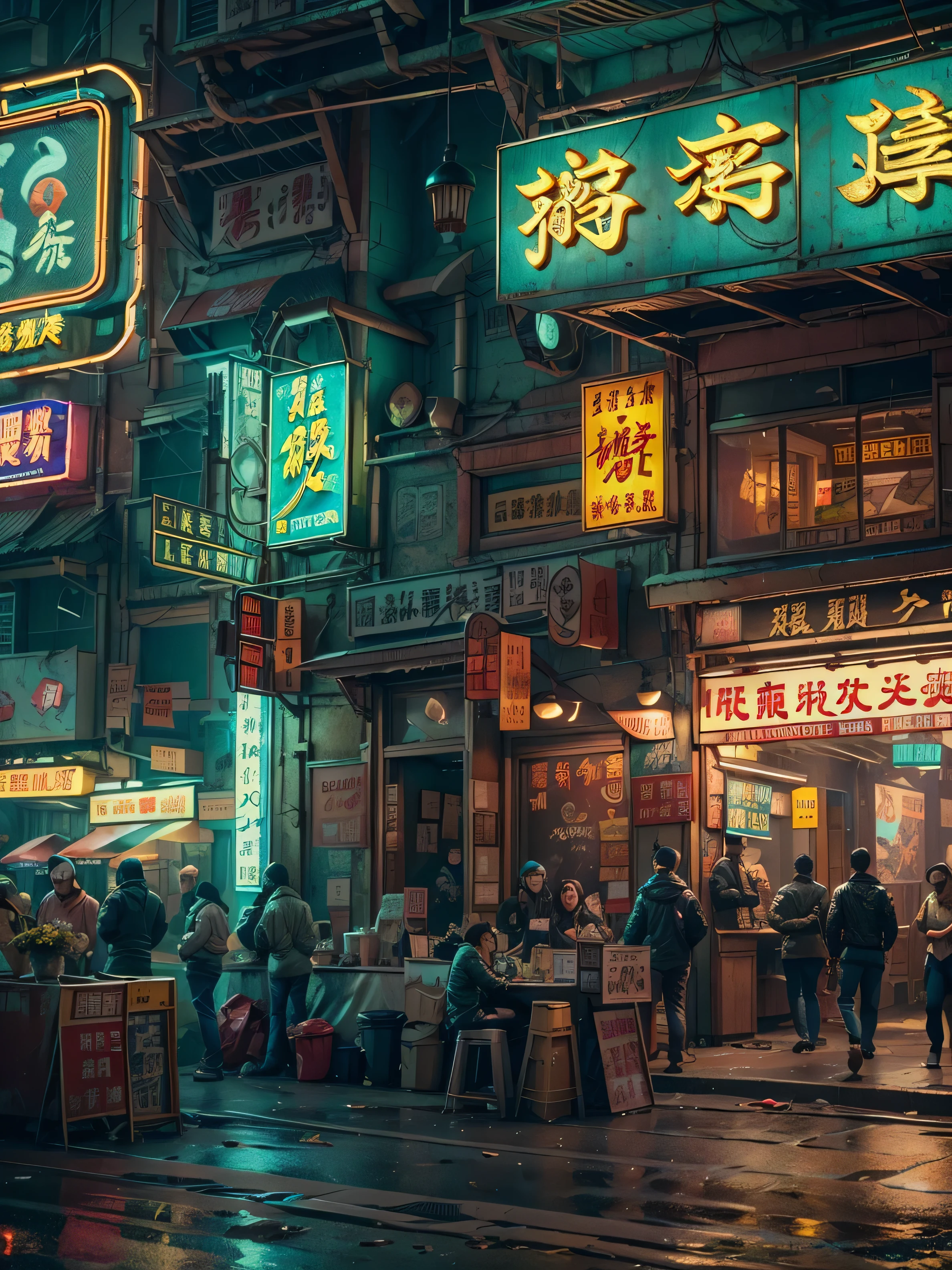 (((Masterpiece))), Best Quality,realistic perspective, High-resolution photograph,realistic details,sharp focus,Dystopian city set in the year 2527, with a cyberpunk theme centered around Chinatown. The scene should be rich in detail and feature crowded streets illuminated by vibrant neon lights. The architecture should showcase traditional Chinese elements, integrated into a futuristic, high-tech environment. The atmosphere should have a shady, mysterious vibe, with sharp focus on the intricate details of the setting, including signs, storefronts, and pedestrians. The depth of field, (extremely intricate:1.3),4k, 8k