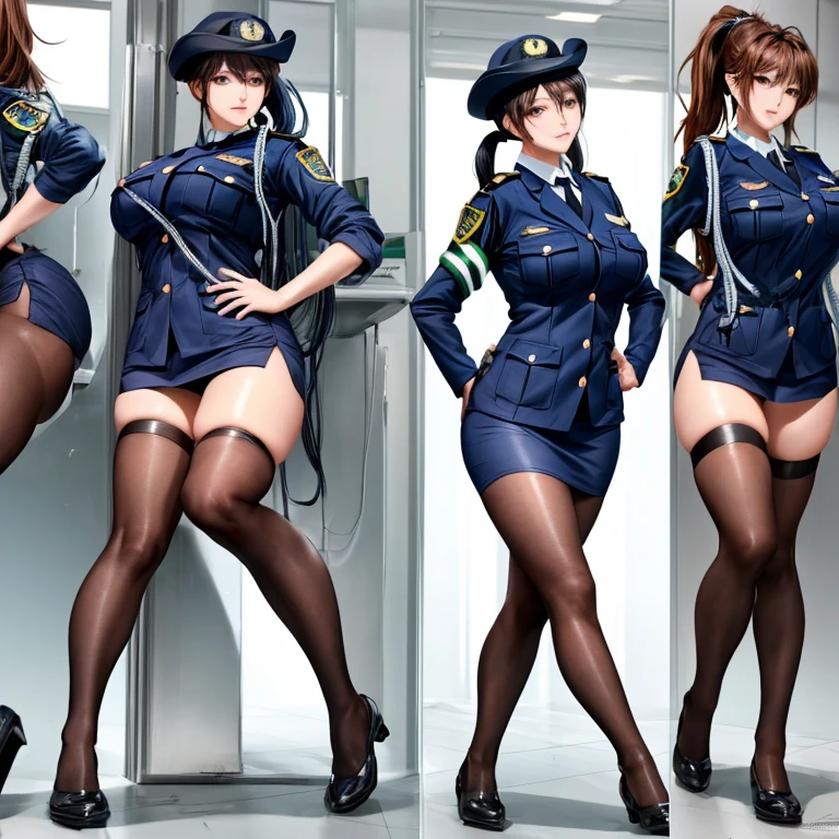 Ultra-high resolution, Ultra-high resolution, Ultra-high resolution, Ultra-high resolution, One policewoman,ponytail、Big Breasts、In the office、The face of cool、Cowboy Shot、Curvaceous mature woman、Full body image