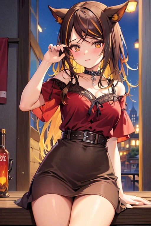 ((Highest quality)), ((masterpiece)), (detailed), One girl, short sleeve shirt、Medium breast, Brown Hair、hair ornaments, Sinder (VTuber)