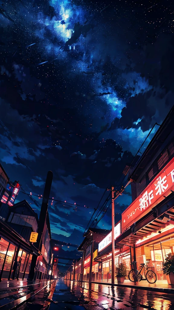 station、home、There is a bicycle parking lot with many bicycles parked.、appear、train、Urban townscape、anime, プラットhome, the stars, , the milky, the stars, the, cosmic skies. by makoto shinkai, anime sky, anime art wallpaper 4 k, anime art wallpaper 4k, anime art wallpaper 8 k, amazing wallpaper, Panorama、Ultra Wide Angle、extensiive、