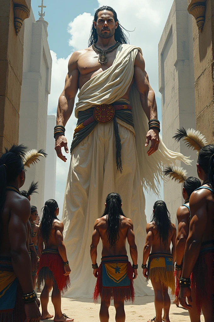 White-colored man with power and below men of an Indian and Wayu culture below
