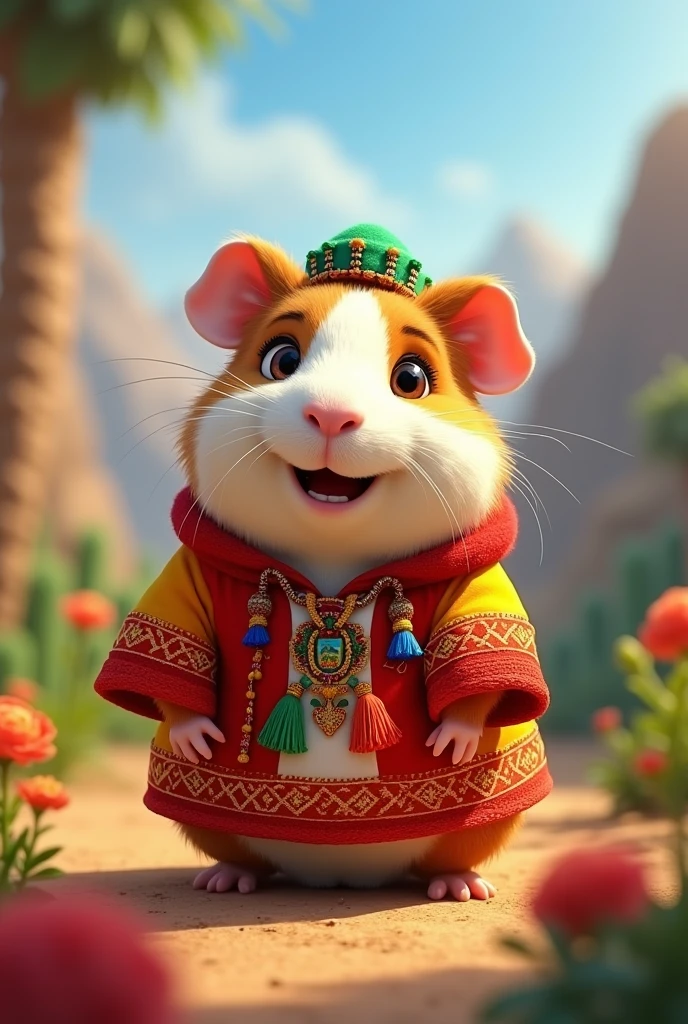 Peruvian guinea pig in animation with Peruvian flag clothing