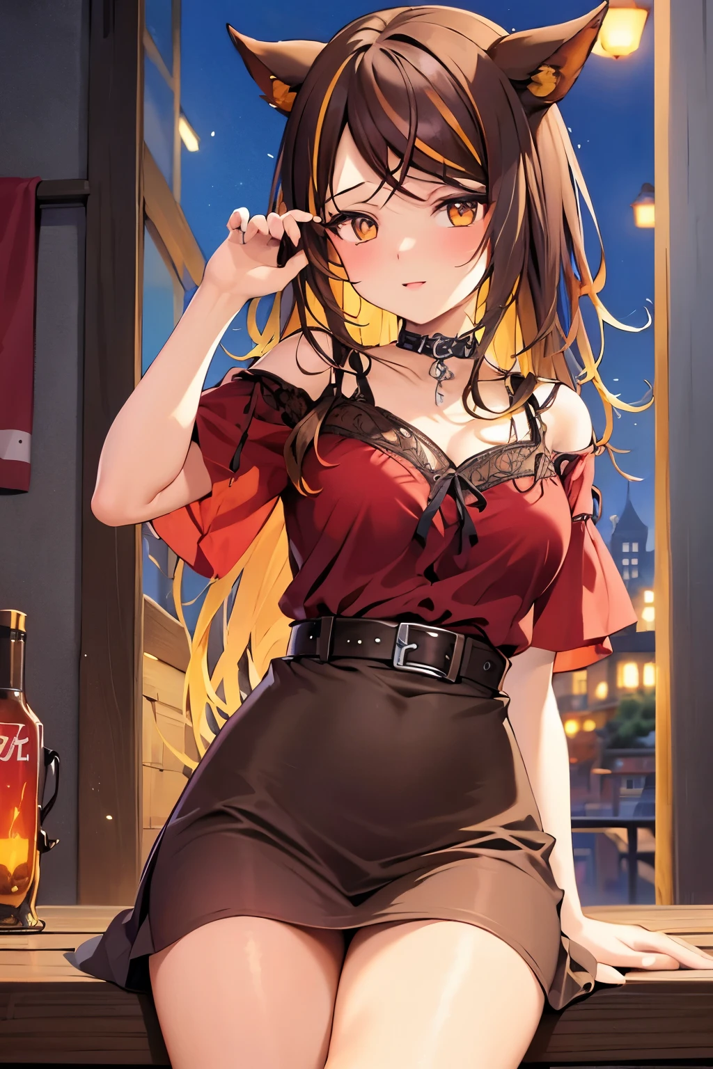 ((Highest quality)), ((masterpiece)), (detailed), One girl, short sleeve shirt、Medium breast, Brown Hair、hair ornaments, Sinder (VTuber)