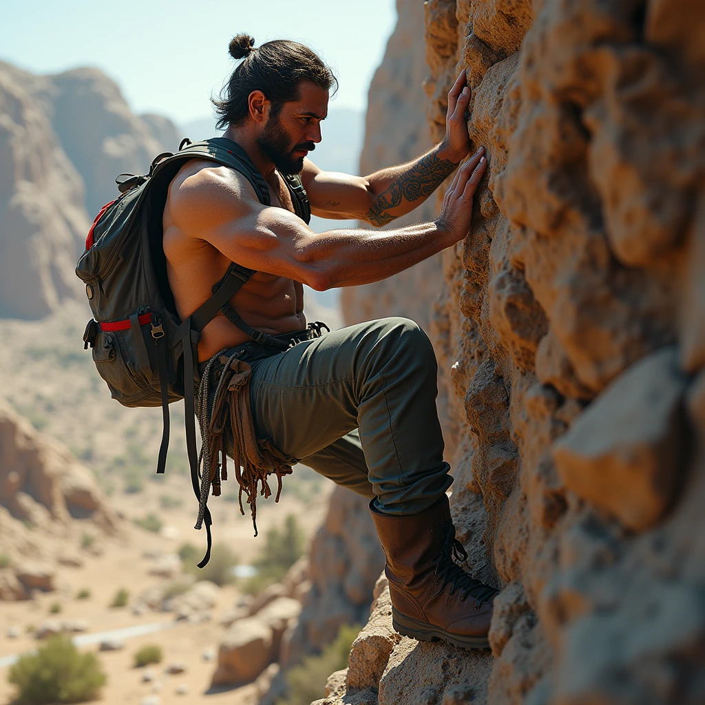 creates Aron Ralston climbing with one hand, the other is amputated.