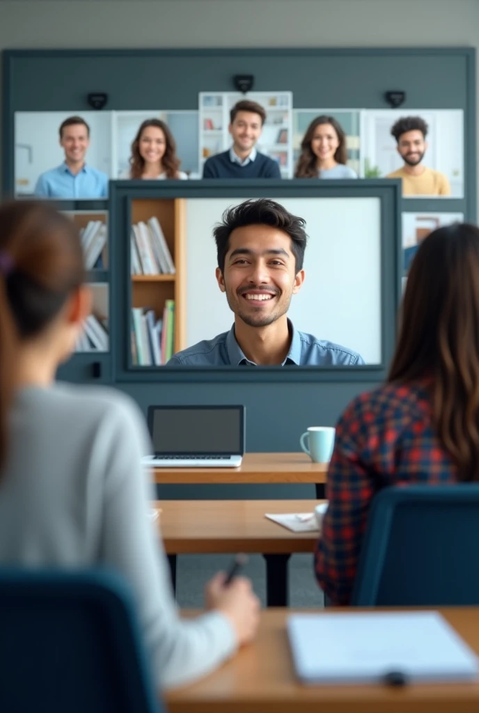 Image of a student on call with other students