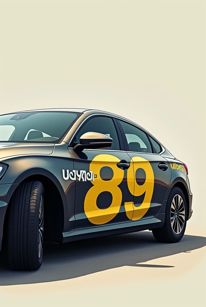 image of the entire car from the side, without cutting the sides, with the door written ubes 89 in yellow and white