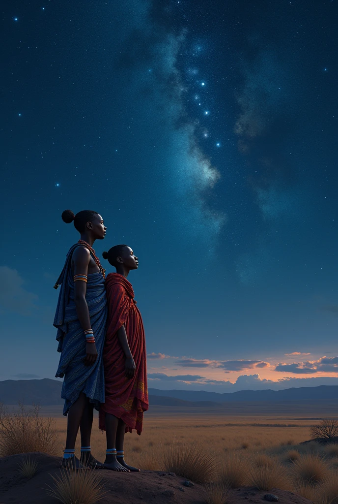 the stars shining above a Masai woman and man