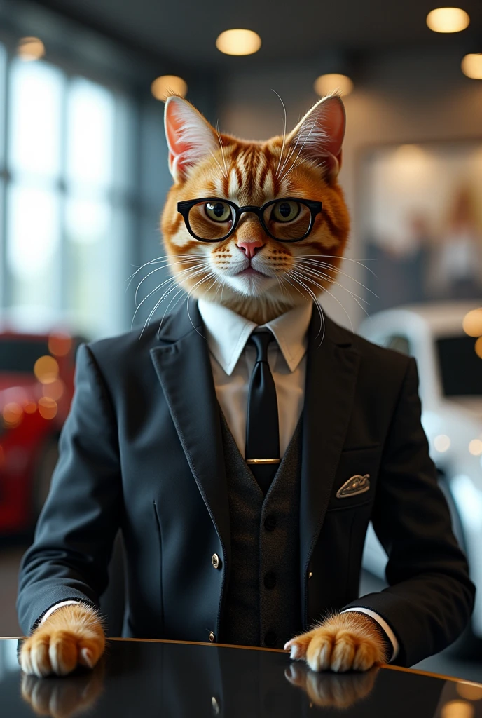 Fashionable cat successful business with cars