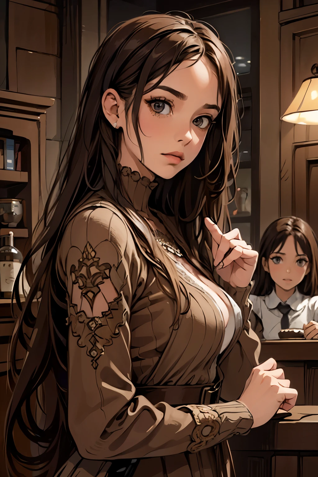 ( Absurdly , High quality , ultra detailed ) ,( hand detailed ) ,girl with her daughters, very long hair, beautiful  ( eye detailed ) ,, elegant, colorful, highest detailed, upper body ,