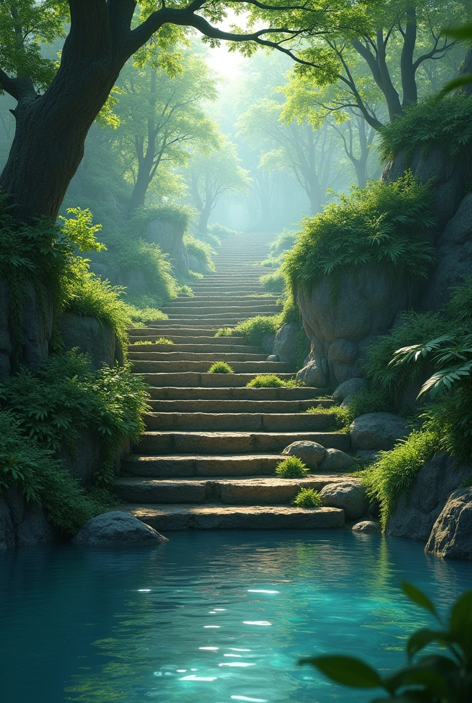 Stairs in the river nature from top to bottom
