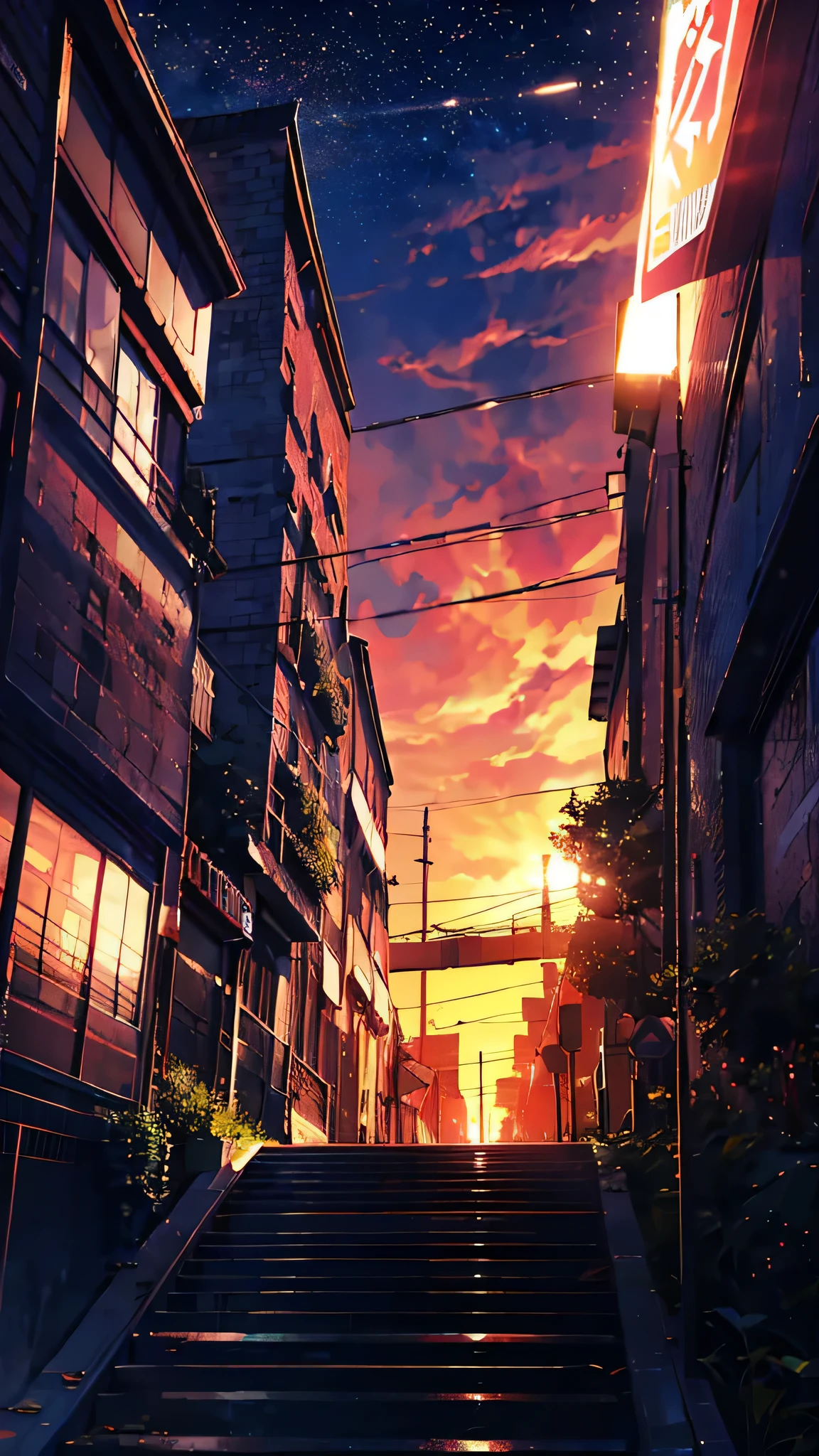 station、home、There is a bicycle parking lot with many bicycles parked.、appear、train、Urban townscape、anime, プラットhome, the stars, , the milky, the stars, the, cosmic skies. by makoto shinkai, anime sky, anime art wallpaper 4 k, anime art wallpaper 4k, anime art wallpaper 8 k, amazing wallpaper, Panorama、Ultra Wide Angle、extensiive、