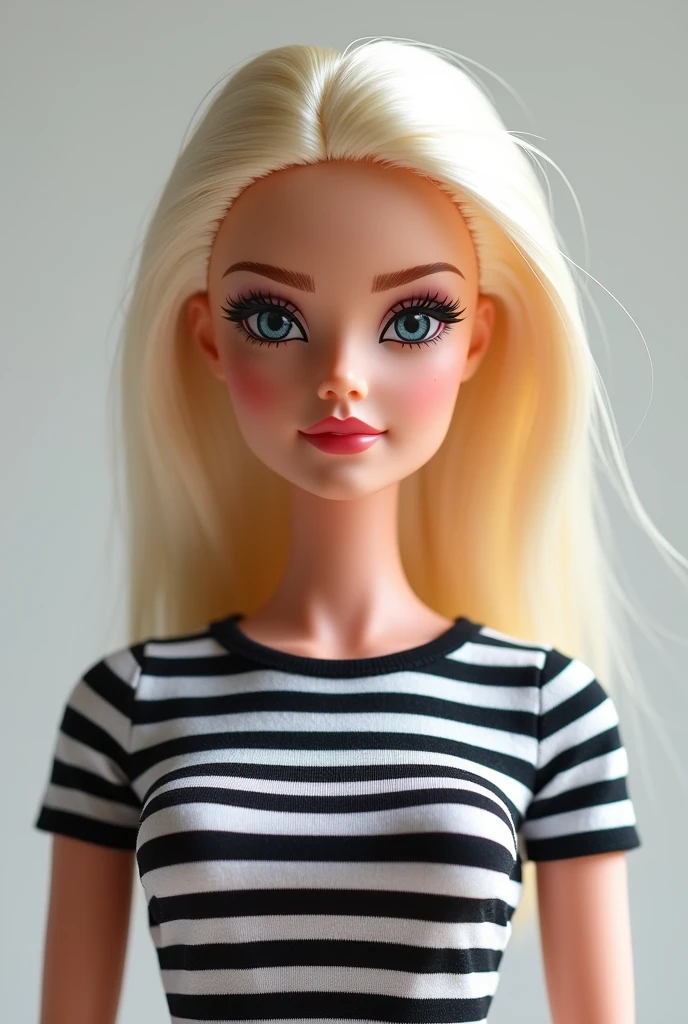 Barbie in black and white striped t-shirt
