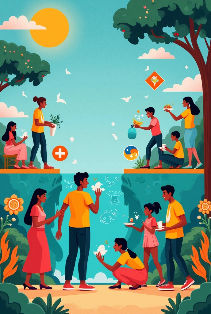 Create me images about global health and hygiene to place as a centerpiece on a mural