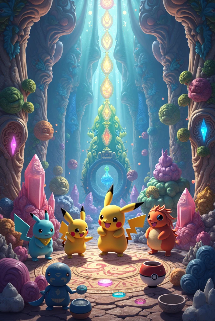 Art from Peru with Pokémon cards and crystals