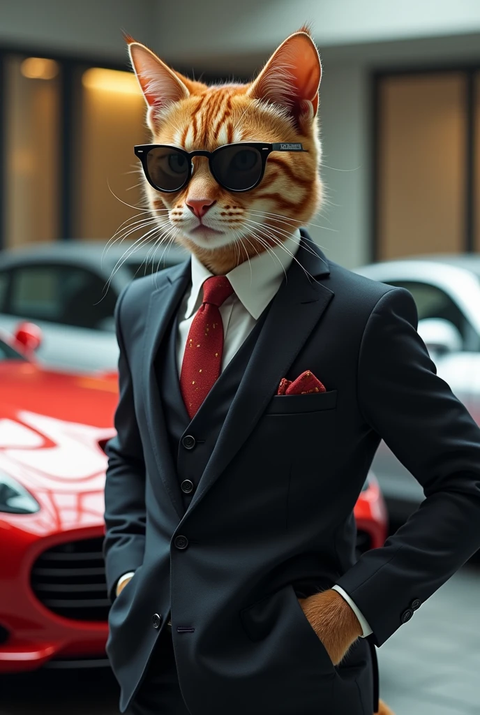 Fashionable cat successful business with cars