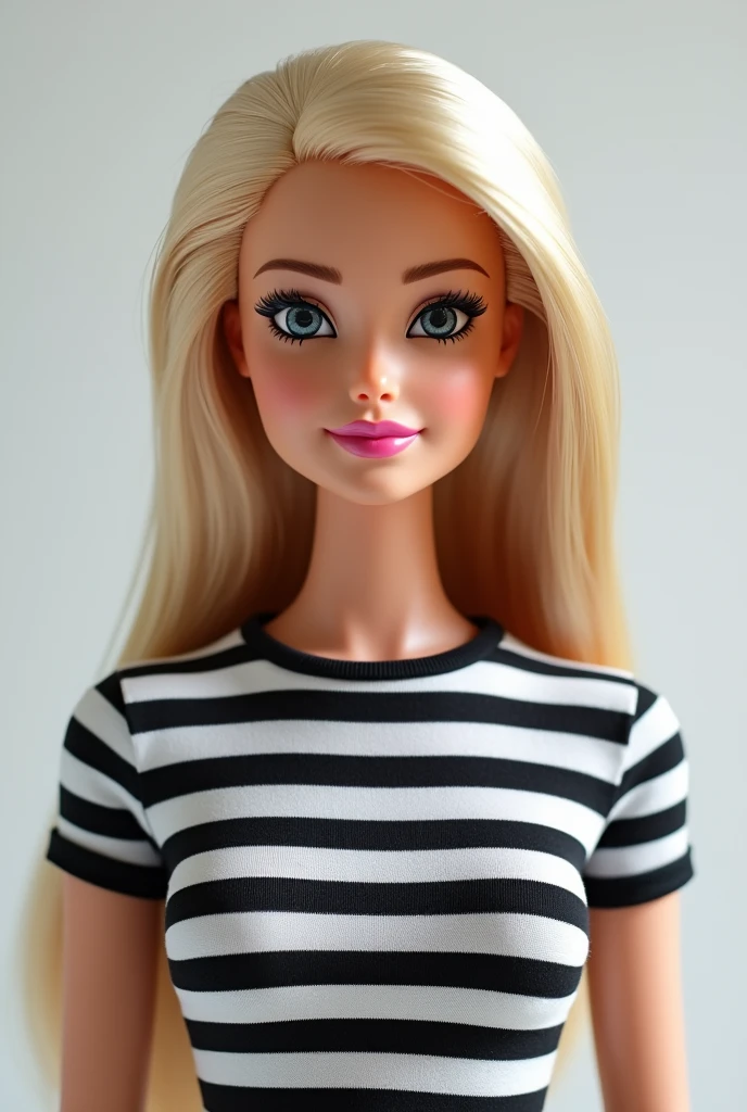 Barbie in black and white striped t-shirt