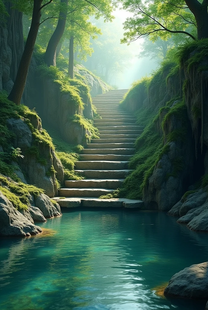 Stairs in the river nature from top to bottom