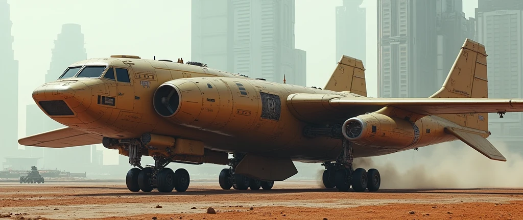(photorealism:1.2), futuristic sci-fi military transport aircraft, advanced tech, heavy armored, heavy machine gun, light brown cammo painting,