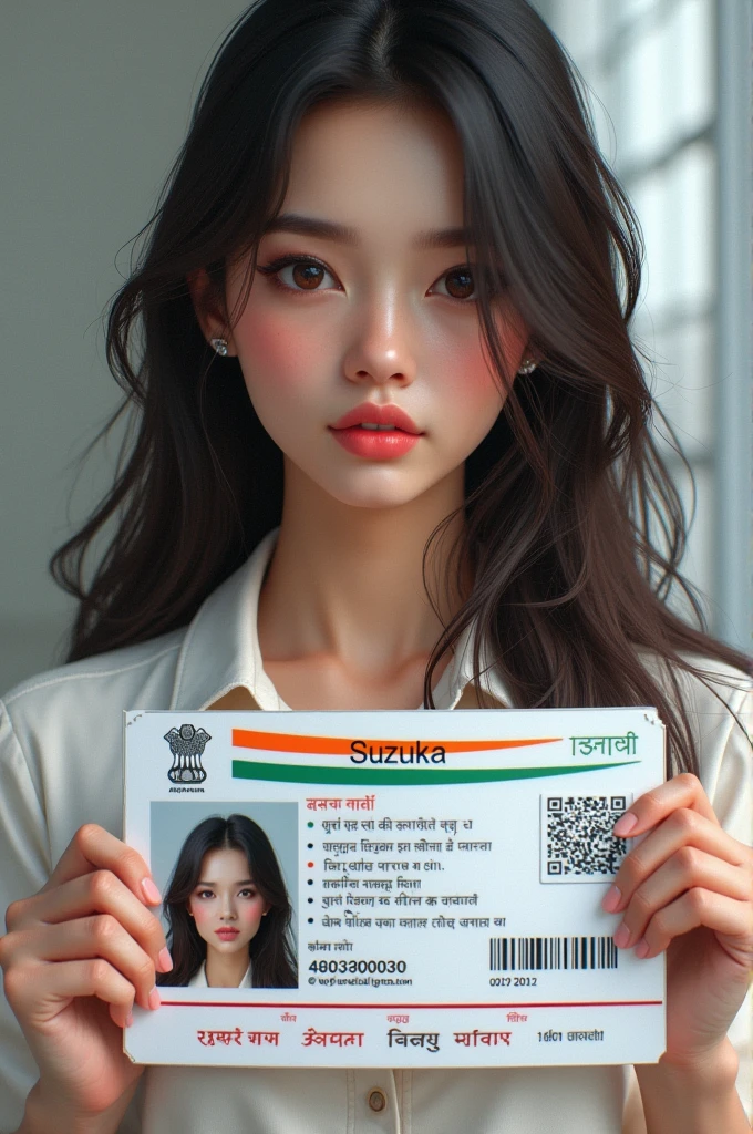 Made an Aadhar card with the name Suzuka written on it and a photo of a beautiful girl in it.