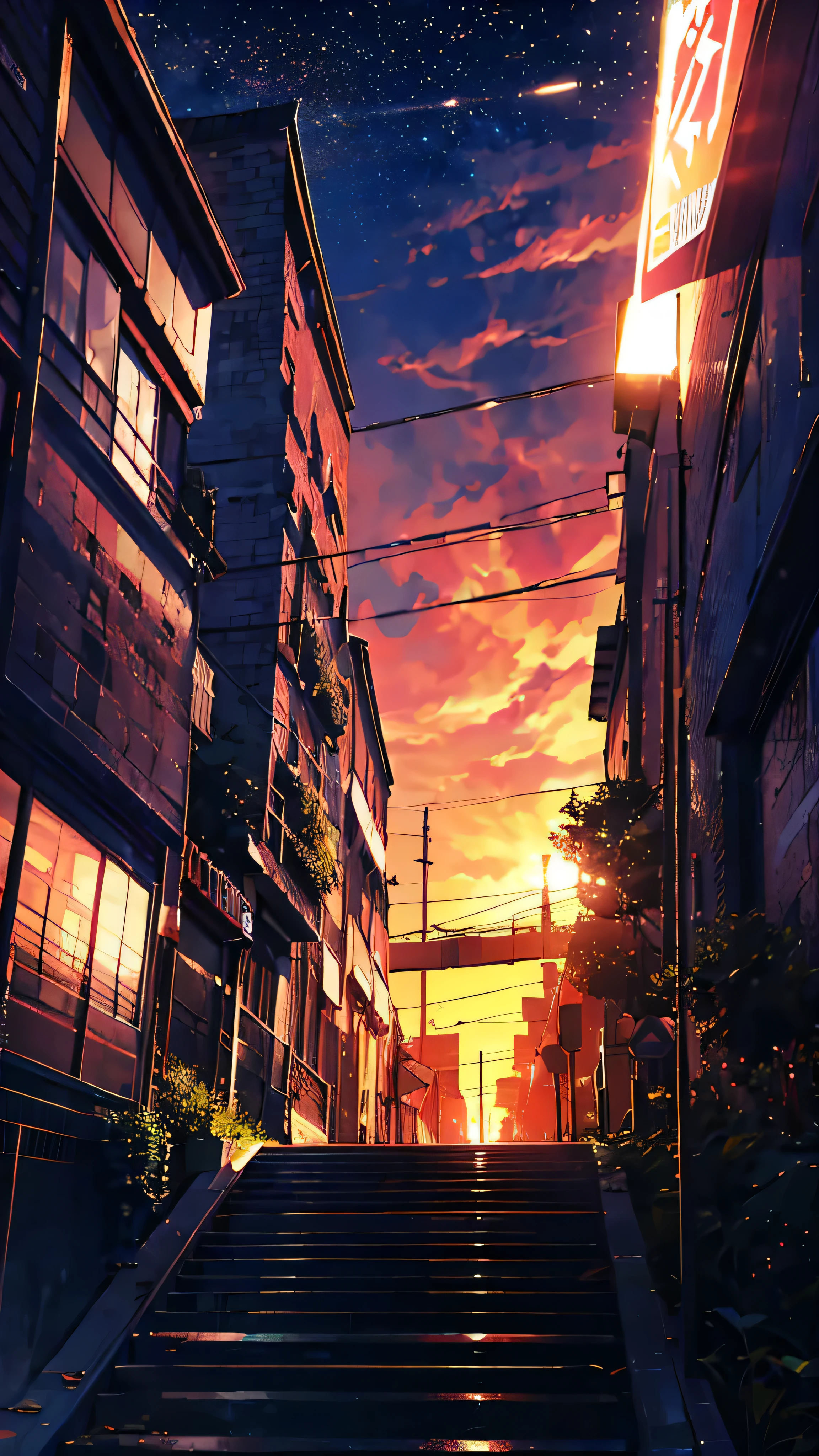 station、home、There is a bicycle parking lot with many bicycles parked.、appear、train、Urban townscape、anime, プラットhome, the stars, , the milky, the stars, the, cosmic skies. by makoto shinkai, anime sky, anime art wallpaper 4 k, anime art wallpaper 4k, anime art wallpaper 8 k, amazing wallpaper, Panorama、Ultra Wide Angle、extensiive、