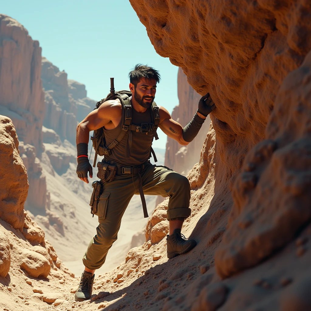 creates Aron Ralston climbing with his amputated hand.