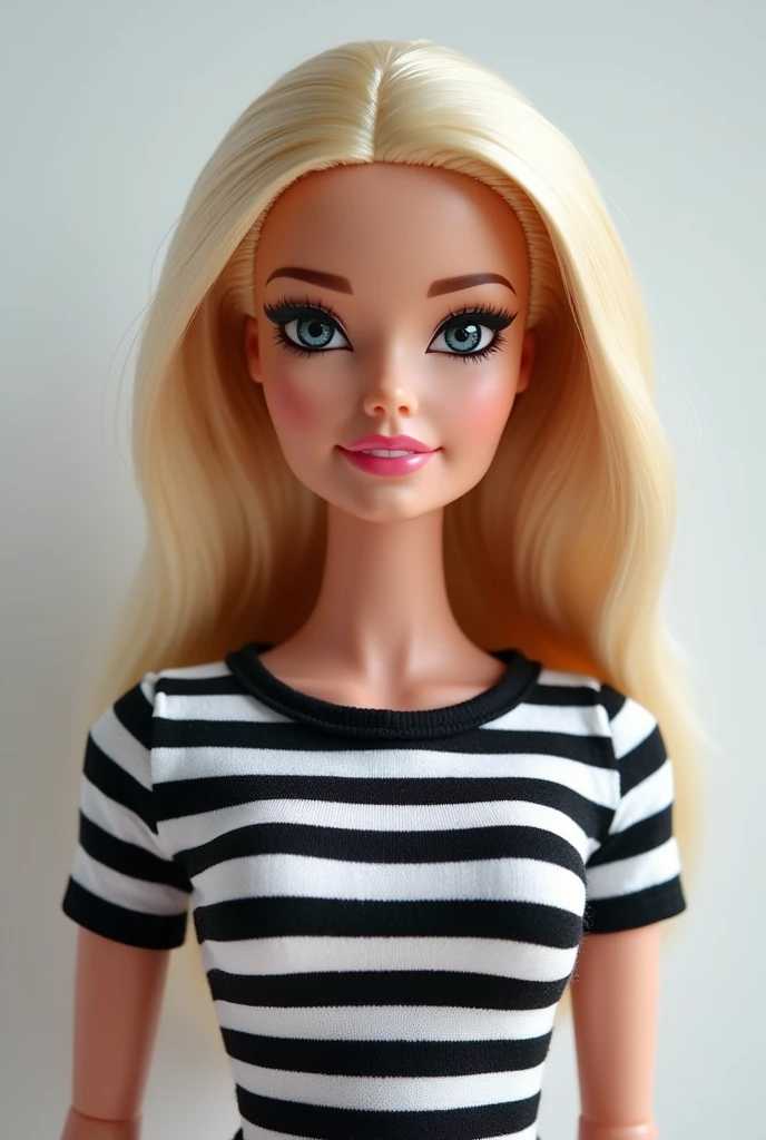 Barbie in black and white striped t-shirt
