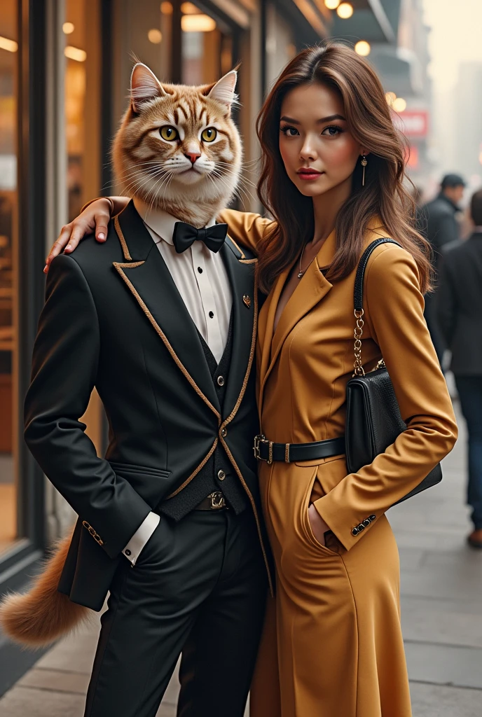 Fashionable cat with hoti girl