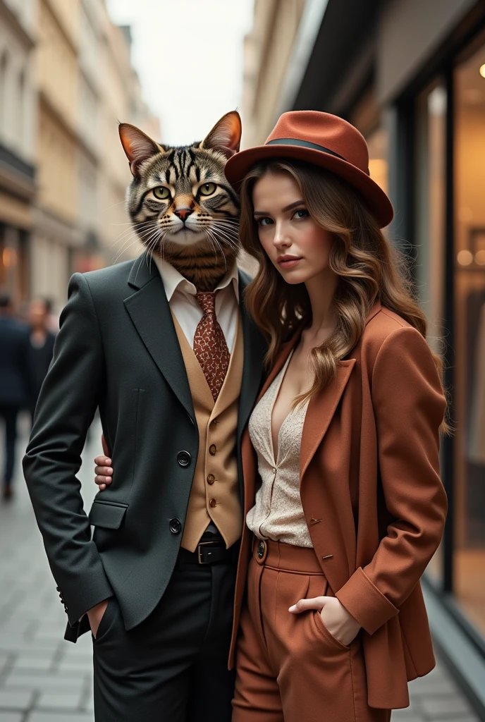 Fashionable cat with hoti girl