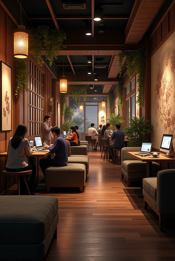 An Asian lounge style internet cafe 
