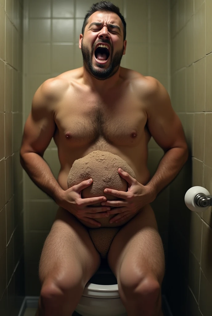 A guy having a big sized poop in his asshole