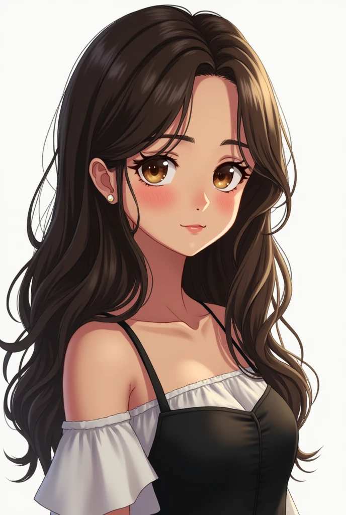 Indian girls maybe  beautiful looking at me anime style , long hair, brown, eyes, single girl , in black and white dress 
