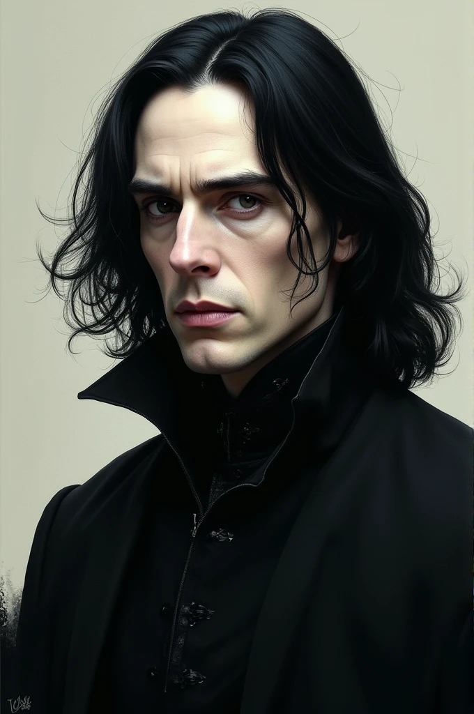 Severus Snape younger with a black hair white skin very handsome on the side