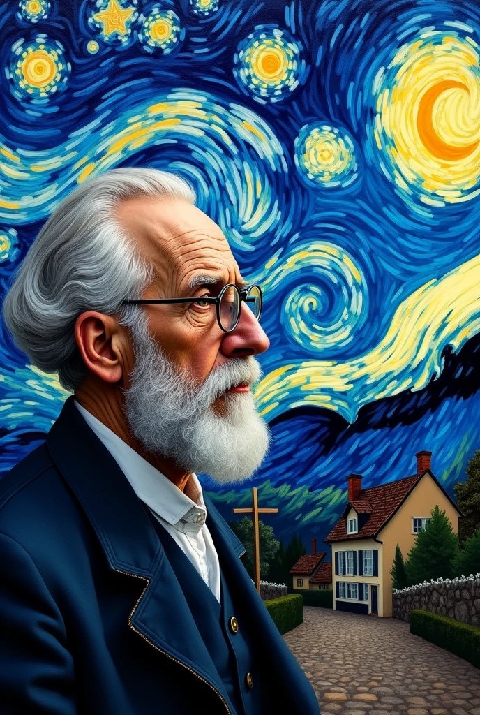 Sigmund Freud in a stary night art style
