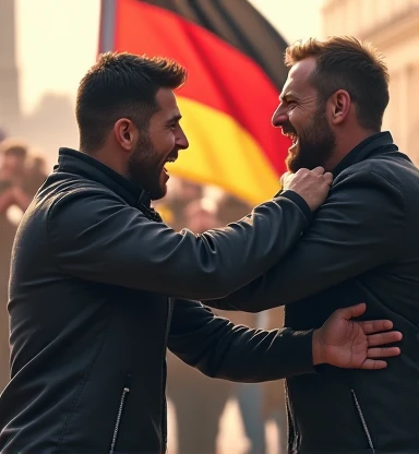 A man takes away a man&#39;s German flag