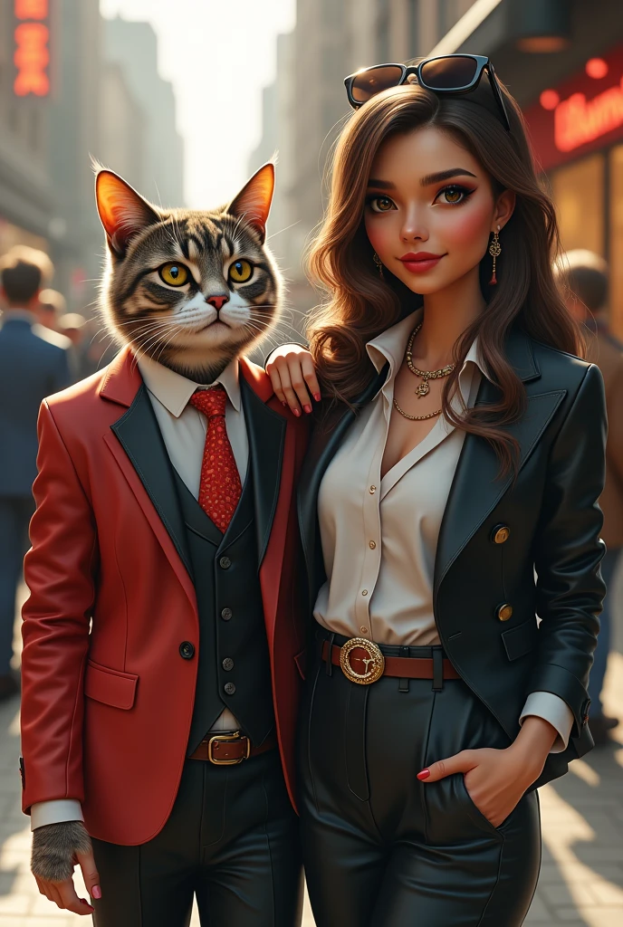 Fashionable cat with hoti girl