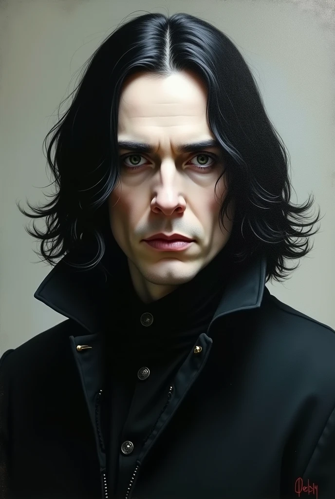 Severus Snape younger with a black hair white skin very handsome on the side