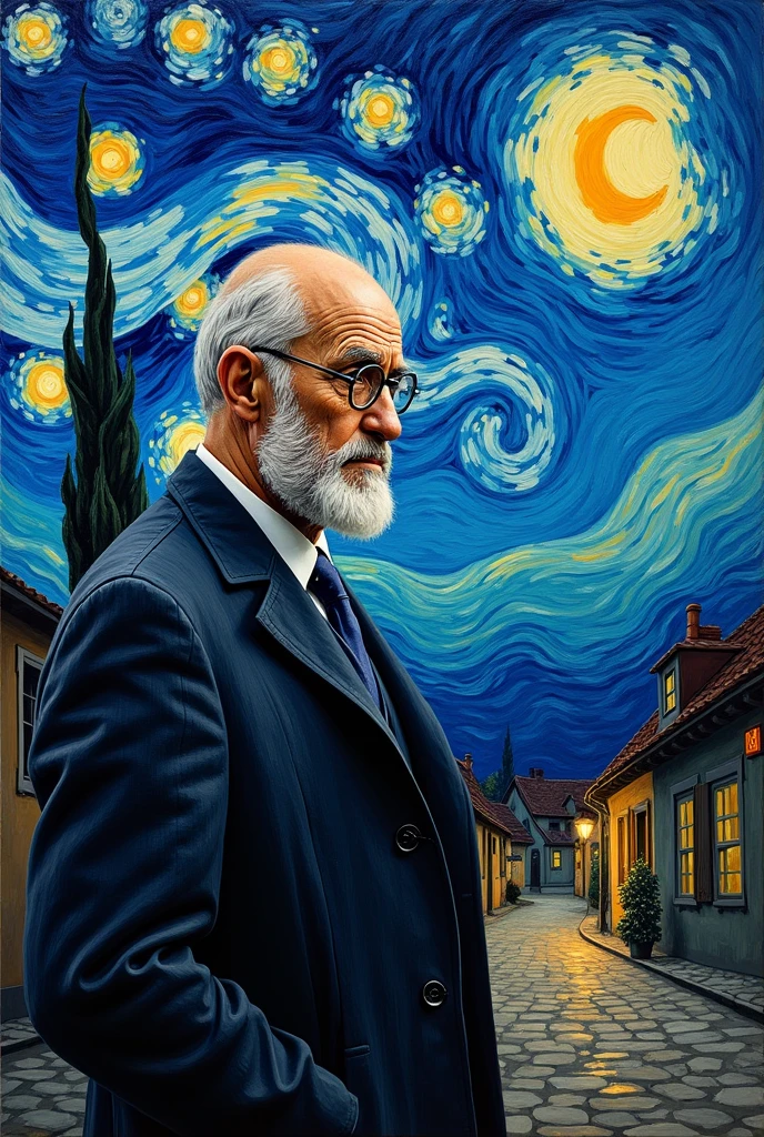 Sigmund Freud in a stary night art style 