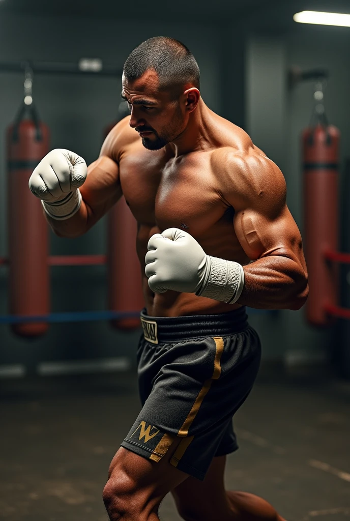 a man training boxing, showing his training stage.