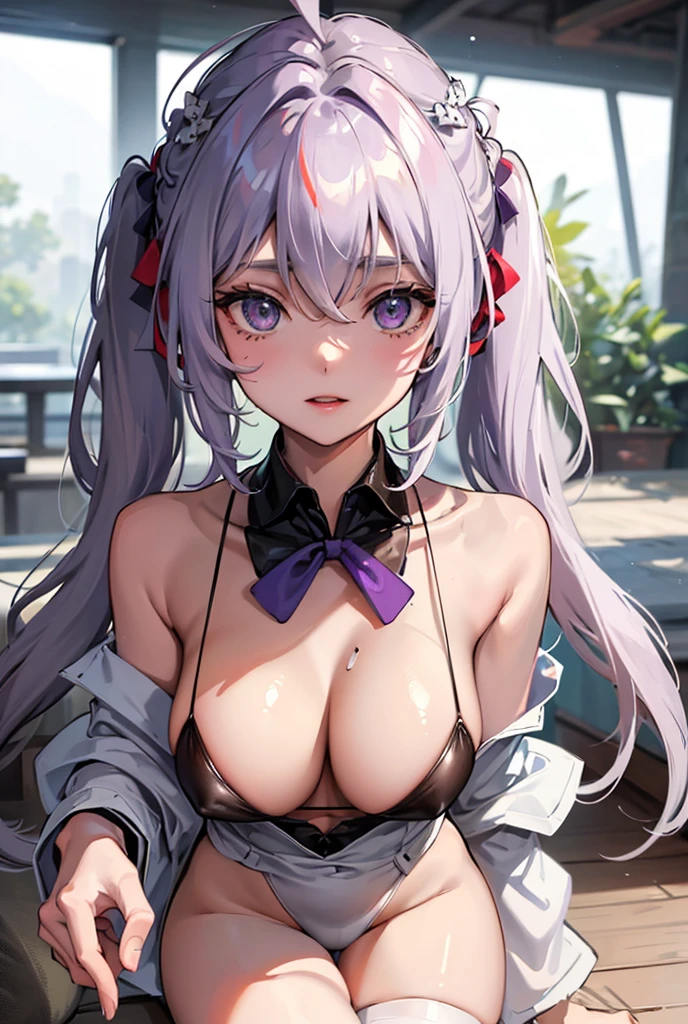 ((masterpiece)), ((Best quality)), (high resolution), (illustration), (an extremely delicate and beautiful), (ultra detailed beautiful face and eyes), nsfw,   1girl, leaning forward,  YukineChris, long hair, purple eyes, twintails, low twintails, ahoge, large breasts,  fishnet pantyhose, red a bow tie,  volumetric lightning, 
detailed skin texture, detailed, volumetric shadow, anime screencap,Highest quality, Sorceress, ancient lonian nobility, ((tan skin:1.2)), (brown skin color),Long hair, twin braids, hair ornament, wine colored hair, smile, Below average size breasts, bare shoulders, (underboob:0,Red leotard)clothes get torn、Cross your arms,front、Leg spread、Groin、bikini、Two Piece、Yukine Chris、Bi、紺Bi、Wet、On the skin、Wet condition、Wet_shirt,Wet _underwear、tear_underwear
8K, masterpiece, Best_quality, high_resolution, ultra_details, detailed, 1girl, 独奏, looking_at_viewer, upper_body, braid, blurry, bangs, white_hair, blurry_background, cchurch, Blue_dress、hair_ribbon, hair_between_eyes, 
sidelocks,depth_of_field,light_particles,sun_shine,snow、french_braid, Alphonse Mucha Style, sharp focus, perfect hands, perfect face, perfect eyes, perfect light, dynamic light, natural light, Masterpiece, Best quality, Lying down、sleep
