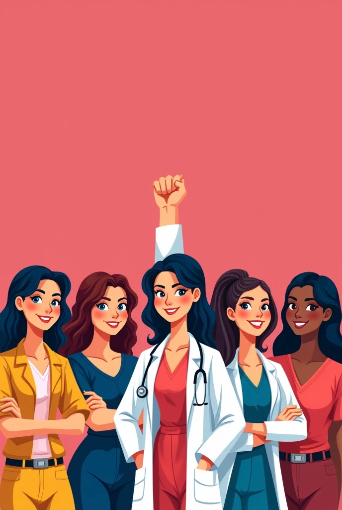 Supporting Women empowerment pink color with Filipino and fist many women poster with different jobs cartoonish