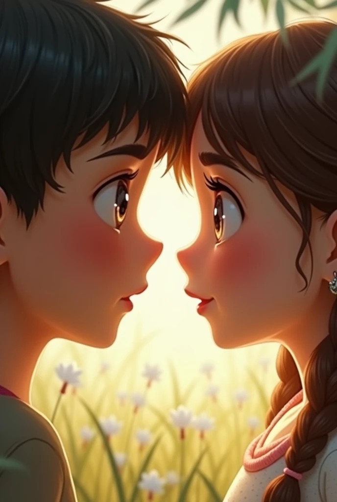 Boy looking in girls eyes,