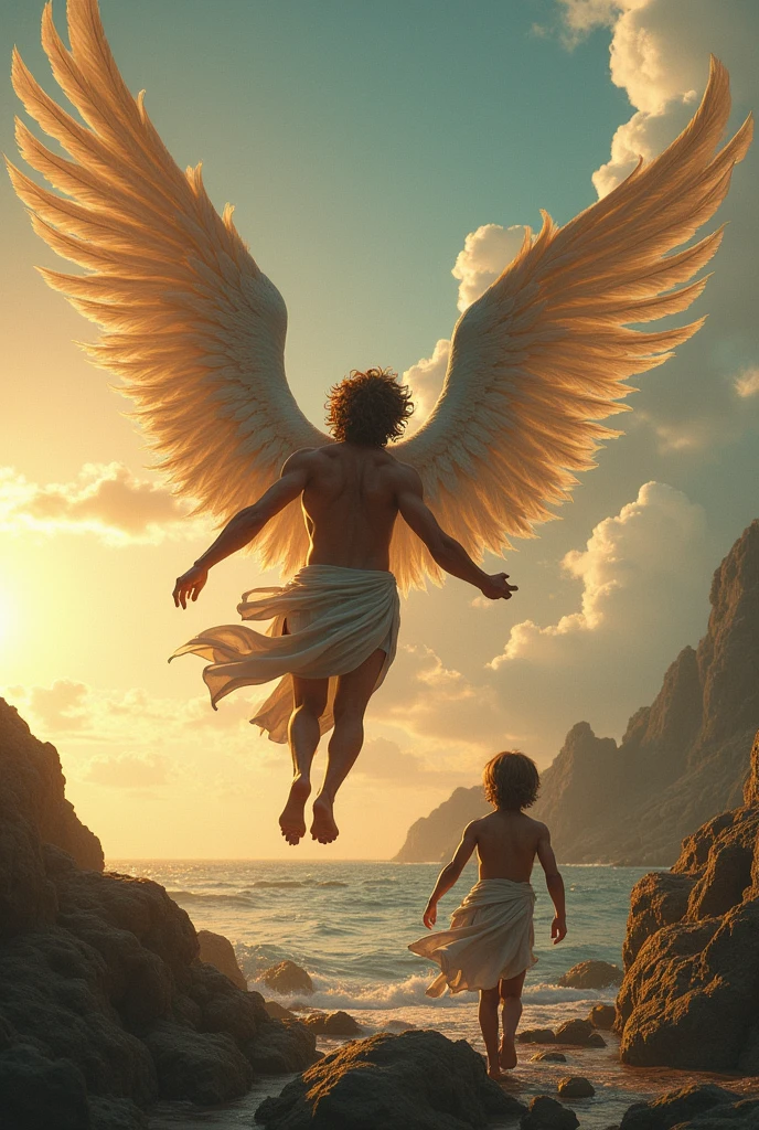 In order to escape the island, Daedalus invented wings made of feathers and wax for his son Icarus and himself.. Daedalus taught his son how to fly using wings, warning him not to fly too close to the sun, lest the wax holding the feathers together melt, or too close to the sea, lest the water weigh down the feathers..