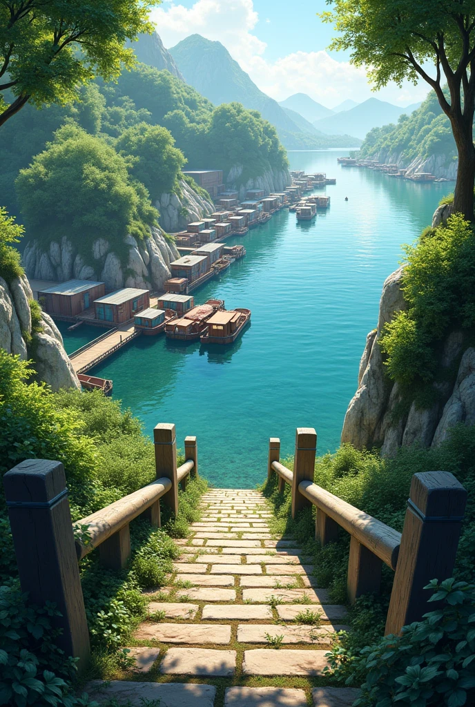 Stairs in river nature port and merchandise