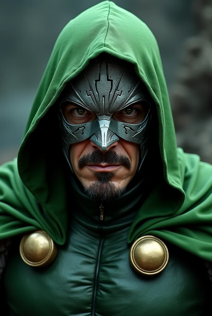 Generate image of Robert Downey junior as doctor Doom