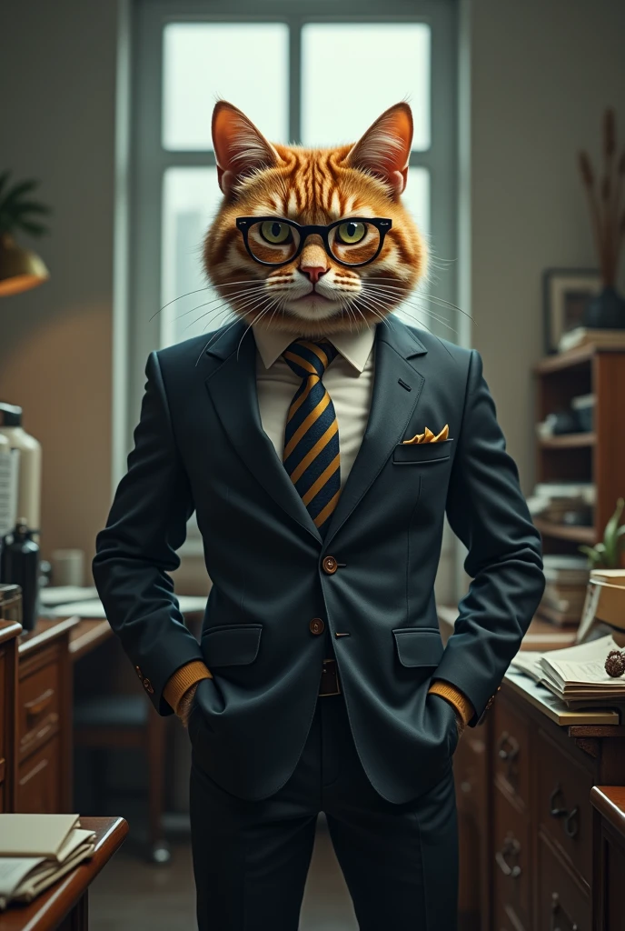 Fashionable cat unsuccessful businessman