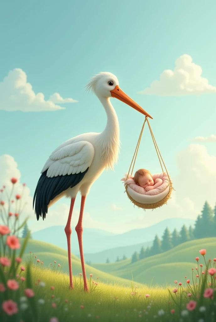 Stork with baby