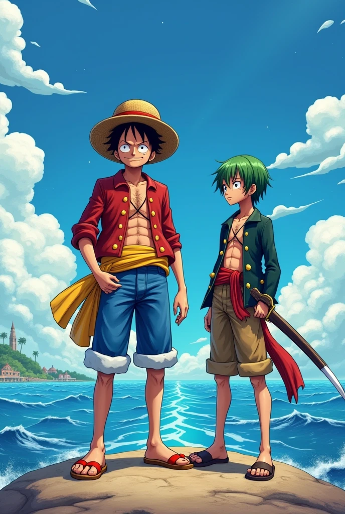 One piece series boy with see the one peace and king of all pirates with zoro